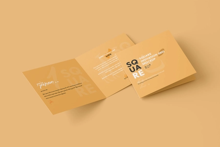 Square Folded Wedding Invitation Card Mockup