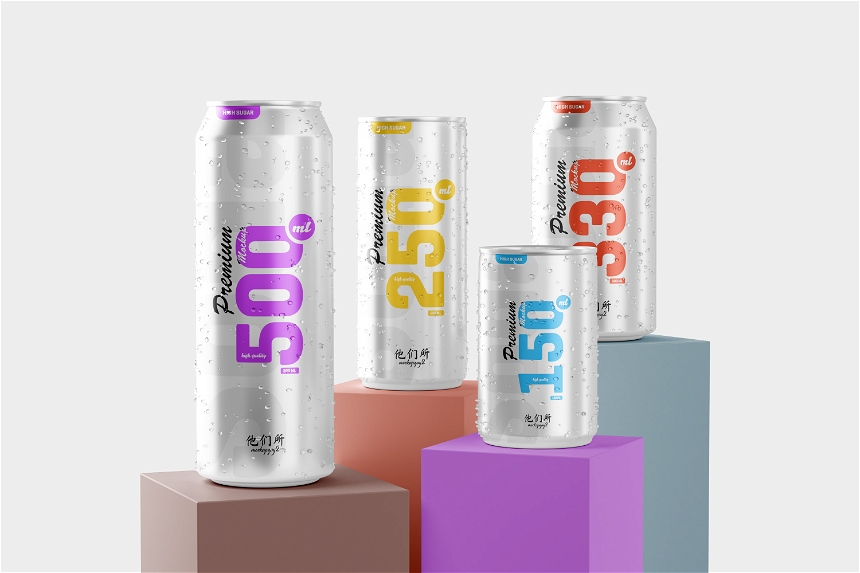 Multisize Beer Can Mockup