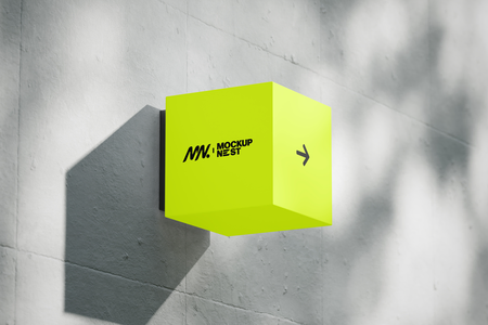 Cube Lightbox Sign Mockup On Concrete Wall