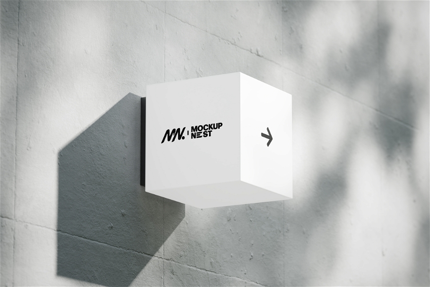 Cube Lightbox Sign Mockup On Concrete Wall