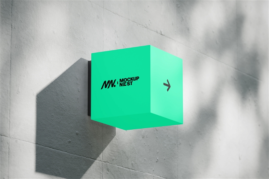 Cube Lightbox Sign Mockup On Concrete Wall