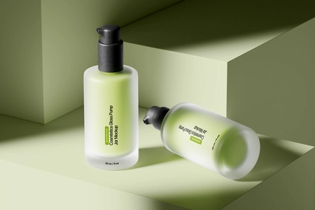 Cosmetics Glass Pump Jar Mockup