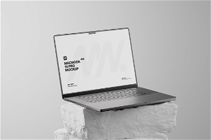 Macbook Pro On White Rock Mockup