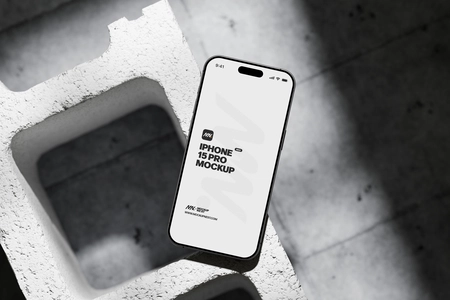 Iphone 15 Pro On Concrete Brick Mockup
