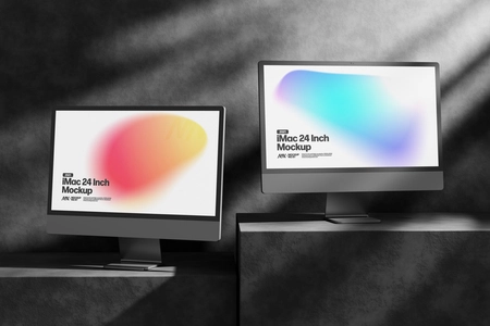 iMac Mockup In Dark Shadow