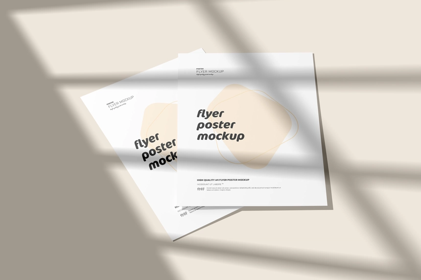 A4 Flyer Poster Mockup With Shadow Overlay