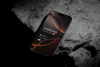 Black Titanium iPhone 16 Pro Mockup On Rock