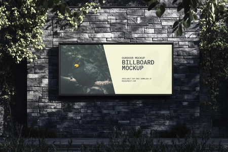 Outdoor Billboard Mockup with Dark Stone Background