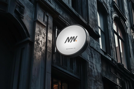 Free Circle Signboard Mockup On Building Wall