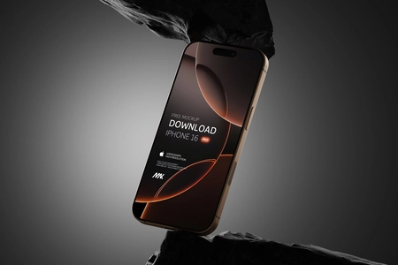 Free iPhone 16 Pro Mockup On Rock