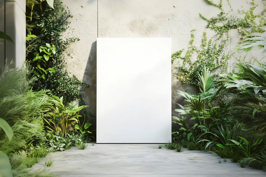 Canvas Mockup In Outdoor Garden