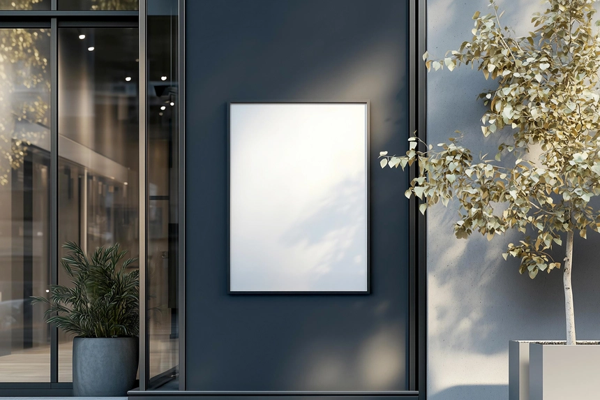 Poster Mockup With Black Frame Outdoor Building Wall