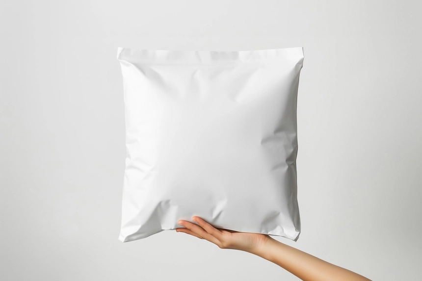 Free Square Paper Mailer Bag Mockup Holding By Hand