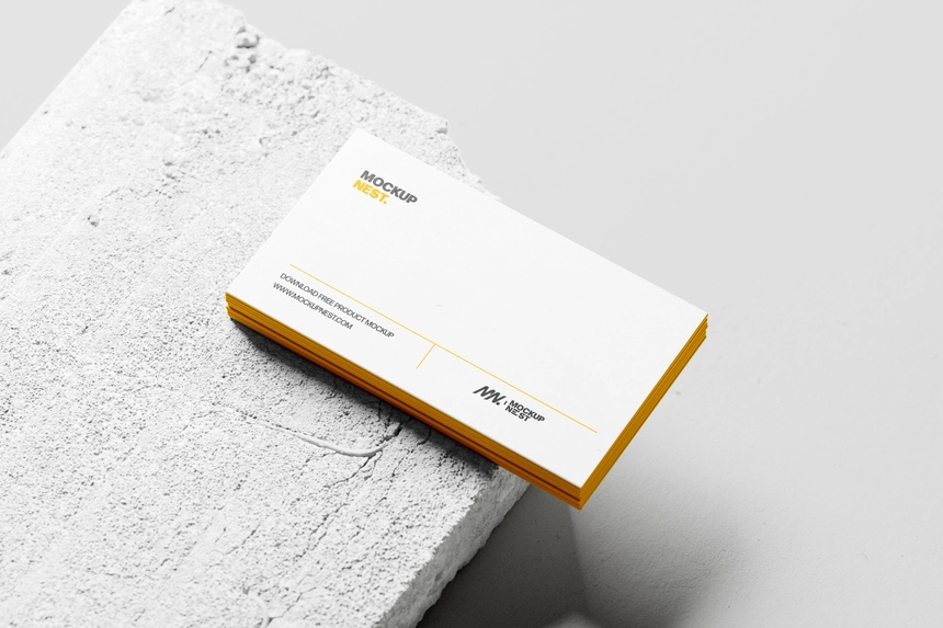 Free Business Card Mockup Stacked On Concrete