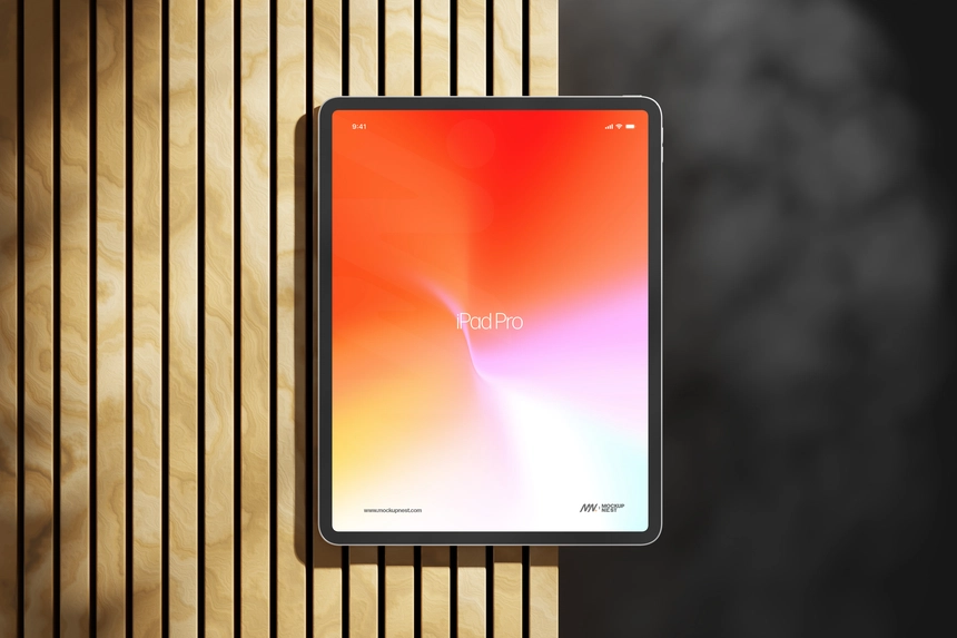Free iPad Pro Mockup On Wood