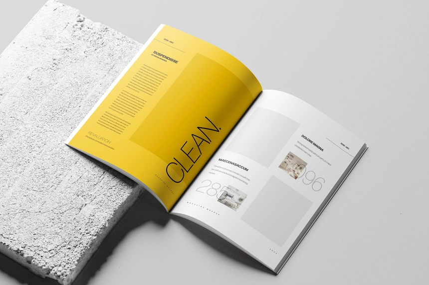 Free Open A4 Magazine Mockup On Concrete