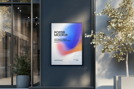 Poster Mockup With Black Frame Outdoor Building Wall