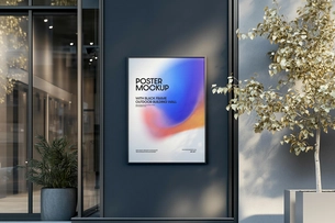 Poster Mockup With Black Frame Outdoor Building Wall