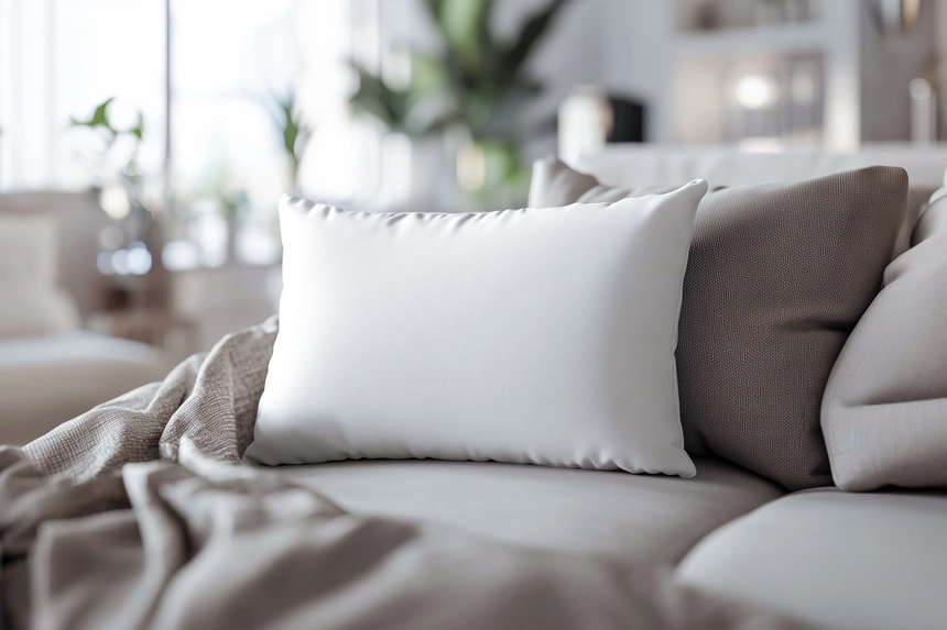 Free Rectangle Pillow Mockup On Couch