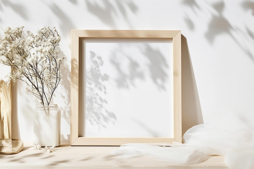 Free Small Wooden Square Photo Frame Mockup