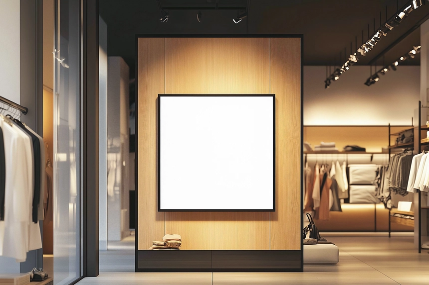 Free Square Banner Mockup Inside Store Wall