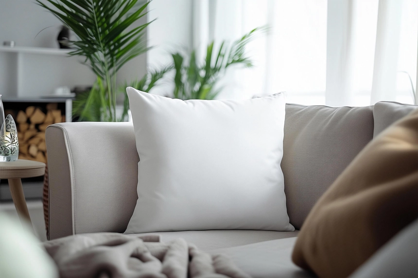 Free Square Pillow Mockup On Couch