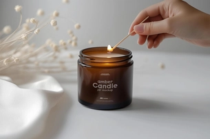 Amber Glass Candle Jar Mockup