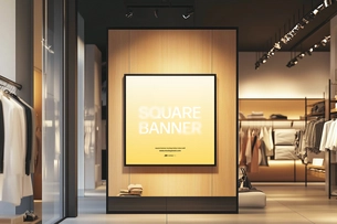 Free Square Banner Mockup Inside Store Wall