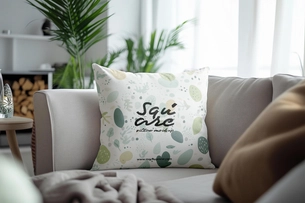 Free Square Pillow Mockup On Couch
