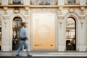 Outdoor Banner Mockup On Building Wall