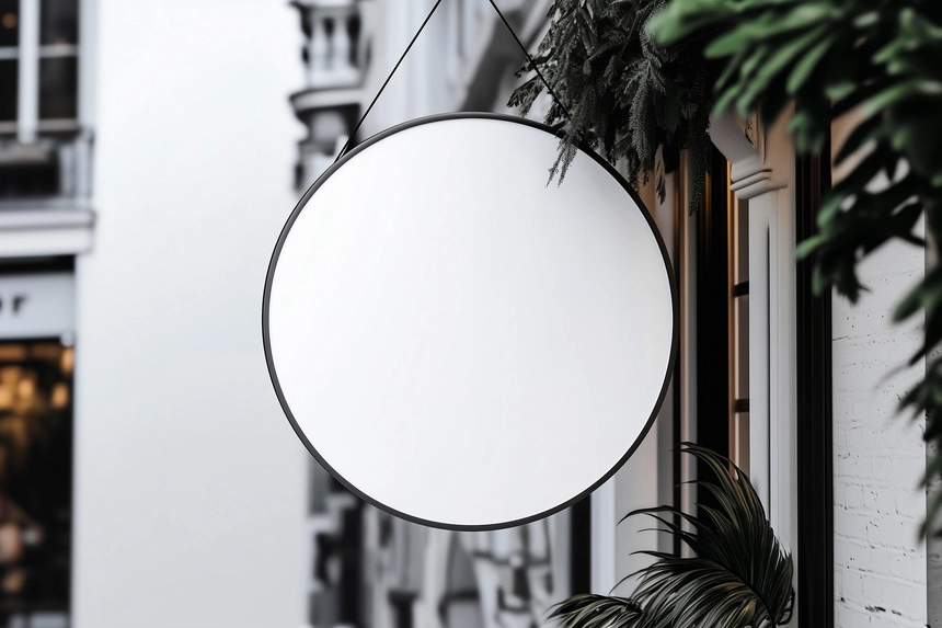 Free Hanging Round Signboard Mockup