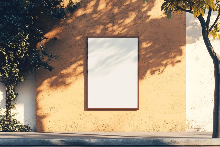 Free A2 Outdoor Poster Mockup On Yellow Background Wall