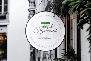 Free Hanging Round Signboard Mockup