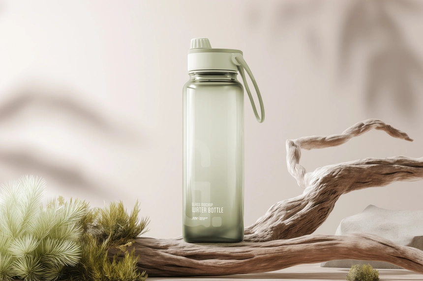 Transparent Glass Water Bottle Mockup
