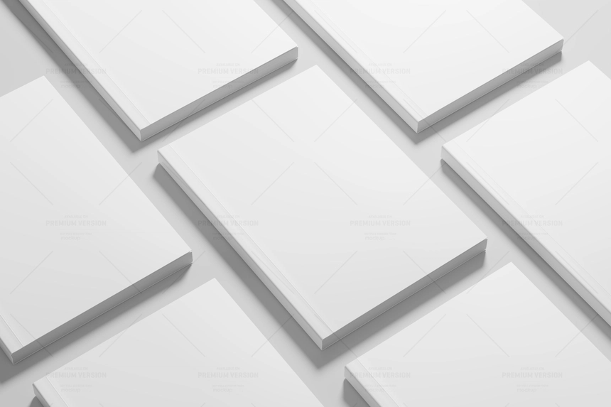 Multiple Softcover Book Mockup On Floor Perspective View