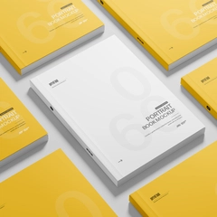 Multiple Softcover Book Mockup On Floor Perspective View