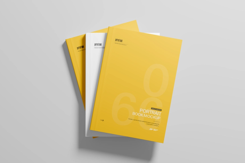 Free Three Softcover Book Mockup From Top View