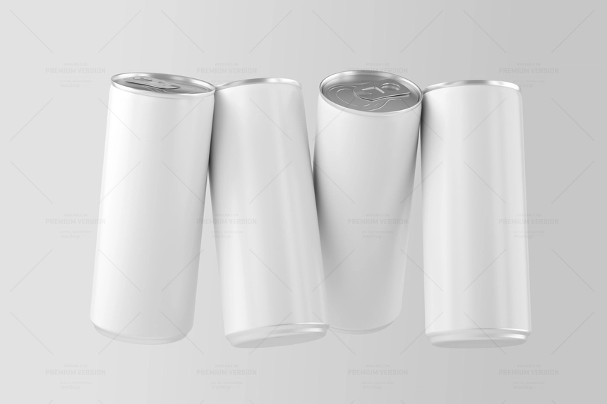 Four Floating 250ml Soda / Beer Can Mockup
