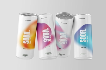 Four Floating 250ml Soda / Beer Can Mockup