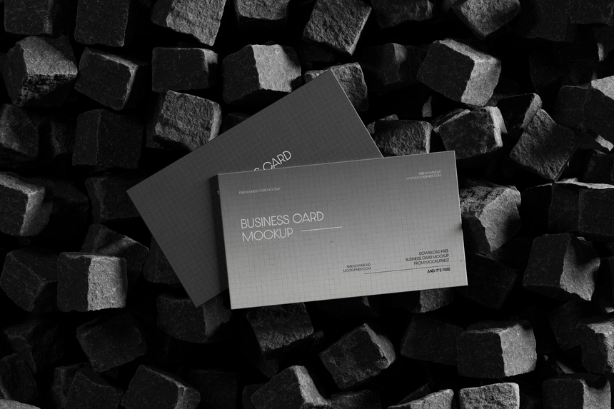 Free Business Card On Stone Cube Mockup