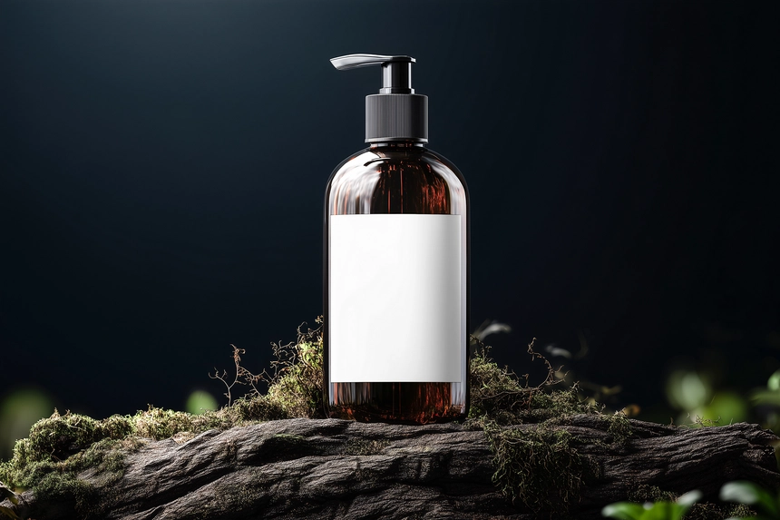 Free Amber Glass Pump Bottle Mockup