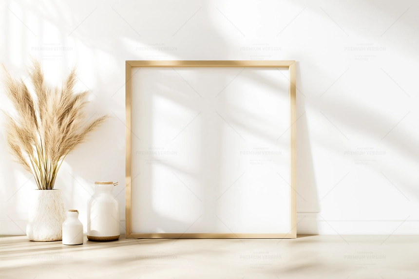 Square Wooden Frame Mockup Indoor Environment