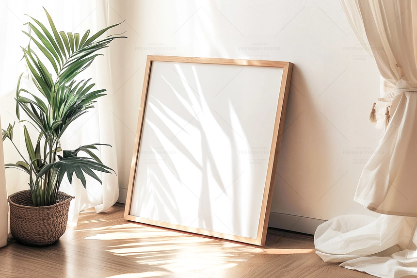 Square Wooden Photo Frame Mockup