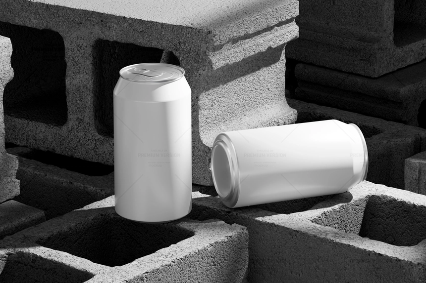 Two 330ml Soda Can Mockup On Brick
