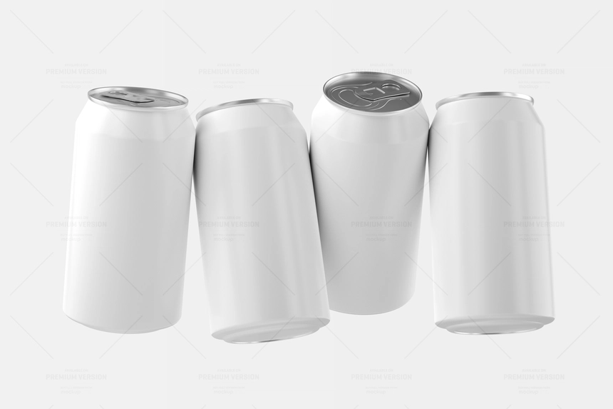 Four Floating 330ml Soda / Beer Can Mockup
