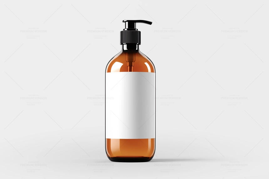 Amber Glass Pump Bottle Mockup in Studio Light
