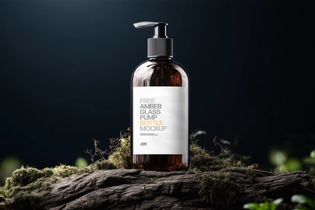 Free Amber Glass Pump Bottle Mockup