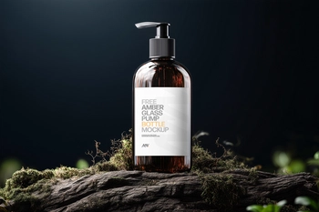 Free Amber Glass Pump Bottle Mockup
