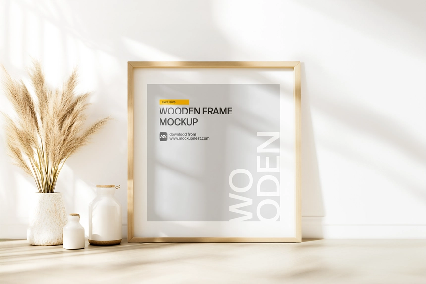 Square Wooden Frame Mockup Indoor Environment