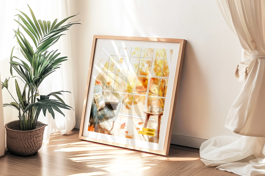 Square Wooden Photo Frame Mockup
